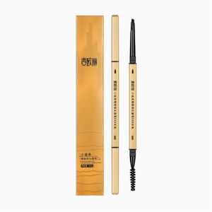 Internet Celebrity Gold Slim Eyebrow Pencil, Double-Ended Ultra-Fine Hard Core, 3D Long-Lasting, Smudge-Proof & Waterproof, Triangular Tip Makeup Eyebrow Pen